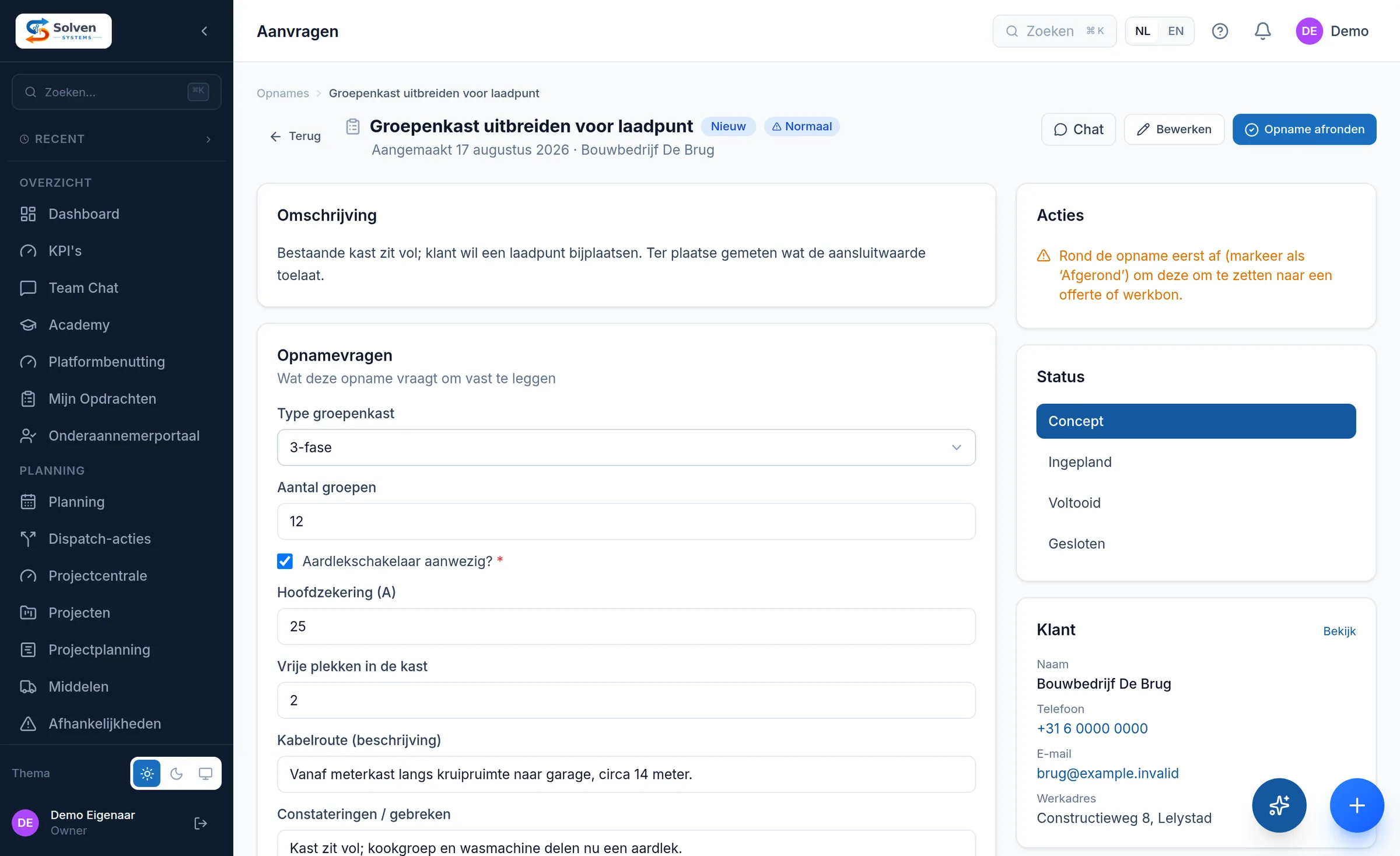 Opname in Solven met branchevragen over de groepenkast